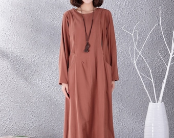 Liquidación Primavera Otoño Vestido Vestido de Algodón Casual Suelto Suave Vestidos Manga Larga Vestido Largo Ropa de Hogar Cálida