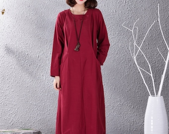 Clearance Spring Fall Dress Cotton Dress Casual Loose Soft Dresses Long sleeves Maxi Dress Warm Homewear