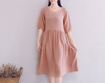 Clearance Summer Cotton Dress Casual Loose Soft Dresses