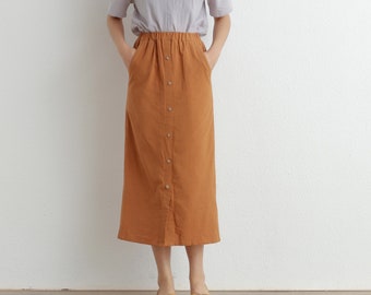 Summer Cotton Skirts A-line Pleated Elastic Waist Skirt Flared Casual Loose Maxi Skirts Customized Plus Size Skirt Boho Linen Skirt