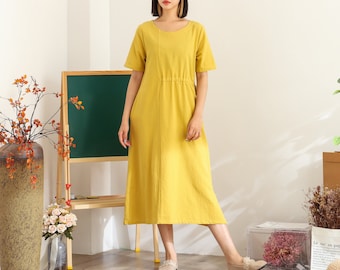 Camisa de vestir de algodón de verano Túnicas sueltas casuales suaves Túnicas de manga corta Vestidos midi Vestido de gran tamaño personalizado Ropa de talla grande Lino