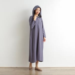 Kapuzenkleid, Baumwollkleid, lässige lockere Roben, lange Ärmel, Etuikleider, Maxi-Kleid, individuell gestaltetes Kleid, Übergröße, Kleidung, Leinen