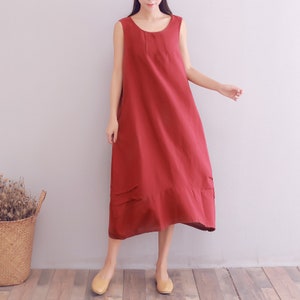 Summer Cotton Dress Casual Loose Tunics Sundress Sleeveless Shirt Robes Midi Dresses Customized Dress Plus Size Clothes Linen