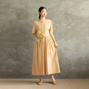 Summer Cotton Dress Soft Casual Loose Dress Tunics Short Sleeves Robes Midi Dresses Customized Dress Plus Size Clothing Linen Dress