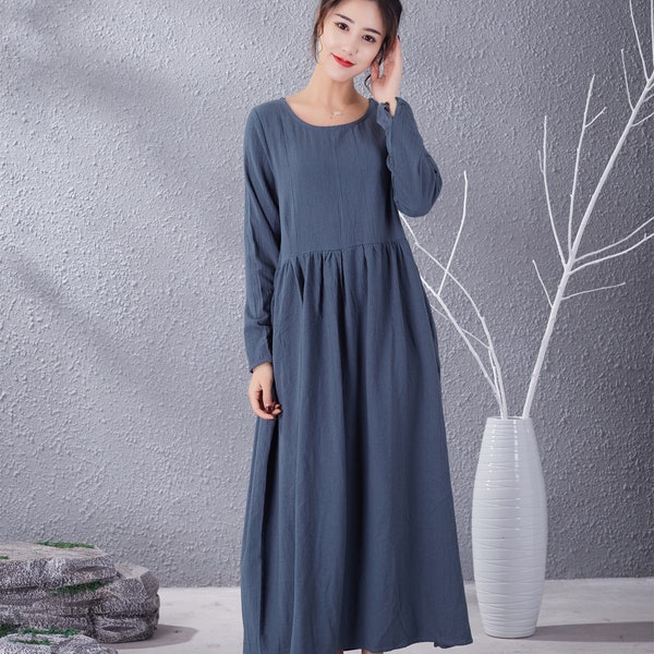 Clearance Winter Fall Dress Cotton Dress Casual Loose Soft Dresses Long sleeves Maxi Dress Warm