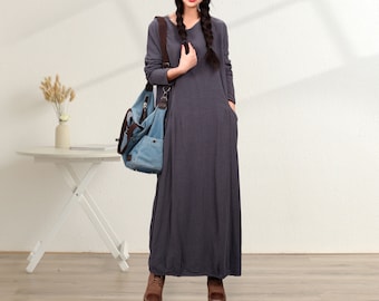Winter Heavier Fabric Dress Fall Dress Warm Dress Thicker Cotton Dress Long Sleeves Robes Outwear Dress XS-6XL (HandMade Custom Plus Size)