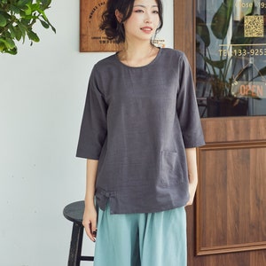 Women's Summer Cotton Tops Half Sleeves Blouse Casual Loose Kimono Customized Shirt Top Hand Made Plus Size Clothes Linen