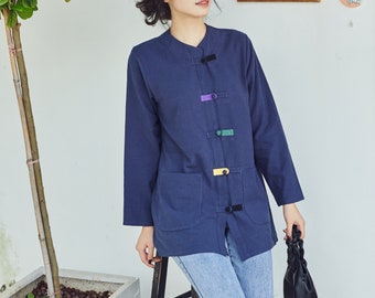 Blusa de verano/primavera Tops de algodón Blusa de manga larga Kimono suelto informal Camisa personalizada Top hecho a mano Ropa de talla grande Blusa de lino