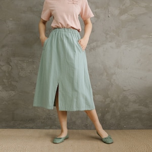 Casual Loose Skirt Summer Cotton Skirts A-line Pleated Elastic Waist Skirt Flared Midi Skirts Customized Plus Size Skirt Boho Linen Skirt