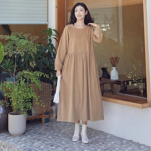 Winter/Fall Cotton Corduroy Dress Long Sleeves Dress Casual Loose Shirt Dress Coat Corduroy Jacket Customized Tailored Plus Size Clothing