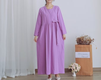 Spring/Autumn Dress Cotton Dress Casual Loose Dress Tunics Long Sleeves Robes Maxi Dresses Customized Dress Plus Size Clothing Linen Dress