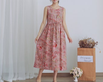 Printed Floral Summer Cotton Dress Sundress Casual Loose Tunics Sleeveless Robes Midi Dresses Customized  Dress Plus Size clothes