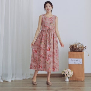 Printed Floral Summer Cotton Dress Sundress Casual Loose Tunics Sleeveless Robes Midi Dresses Customized  Dress Plus Size clothes