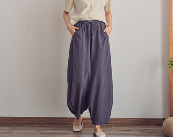 Summer Women Elastic Waist Cotton Pants Soft Casual Loose Boho Trousers Wide Leg Pant Customized Plus Size Pants Linen Spring Pant