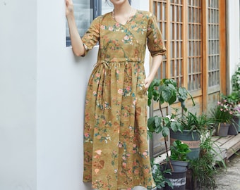 clearance summer casual dresses Clearance Summer Printed Cotton Dress Casual Floral Half Sleeves Dress Midi Dresses Soft Homewear clothes