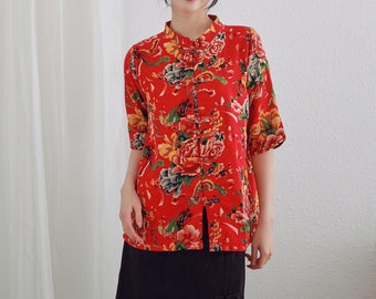 Vrouwen Zomer Katoenen Tops Halve Mouwen Blouse Casual Losse Kimono Aangepaste Shirt Top Handgemaakte Plus Size Kleding Linnen