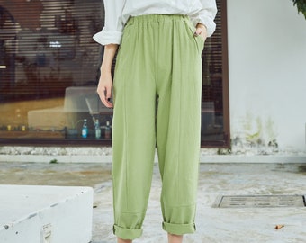 Summer Women Elastic Waist Cotton Pants Soft Casual Loose Boho Trousers Wide Leg Pant Customized Plus Size Pants Linen Spring Pant