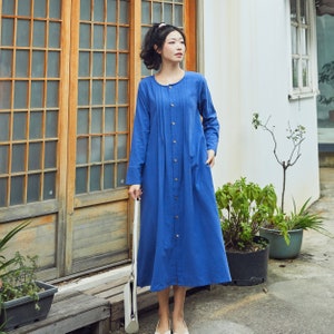 Women Cotton Dress Shirt Casual Loose Cardigan Dress Coat Tunics Long Sleeves Robes Midi Dress Customized Plus Size Clothing Linen Coat
