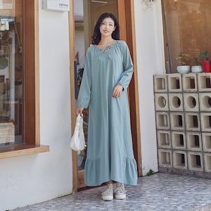 Frühling Baumwollkleid Weich Lässig Lockeres Kleid Roben Lange Ärmel Etuikleid Boho Maxi Kleider Maßgeschneiderte Kleid Plus Größe Kleidung Leinenkleid