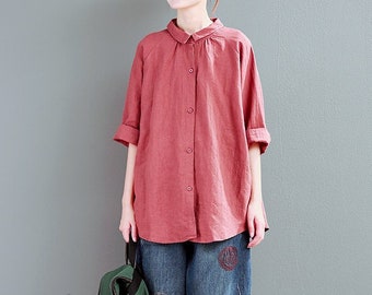 New Spring Cotton Tops Long Sleeve Shirt Dresses Buttons Tunics Loose Blouse Customized Dress Plus Size Clothing Linen