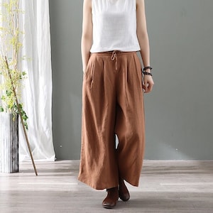 Summer Elastic Waist Cotton Pants Soft Casual Loose Trousers Wide Leg Pant Customized Plus Size Pants Linen Spring Pant