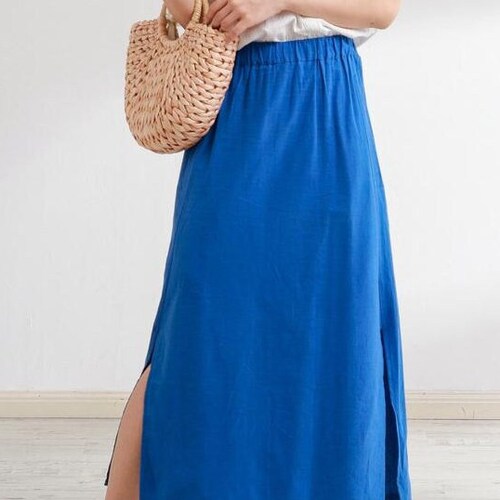 Summer Cotton Skirts Aline Pleated Elastic Waist Skirt Flared Etsy