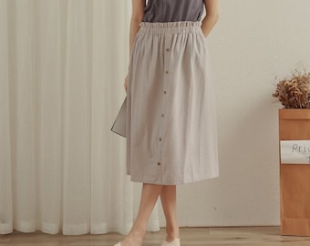 Falda de algodón de verano, faldas sueltas informales, faldas con cintura elástica, faldas midi acampanadas, faldas personalizadas de talla grande, faldas de lino bohemias