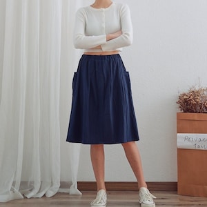 Summer Cotton Skirts A-line Pleated Elastic Waist Skirt Flared Mini Skirts Customized Plus Size Skirt Boho Linen Skirt