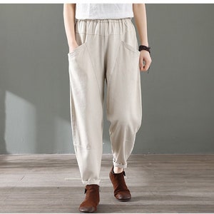 Summer Women Elastic Waist Cotton Pants Soft Casual Loose Boho Trousers Wide Leg Pant Customized Plus Size Pants Linen Spring Pant