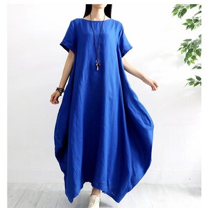 Summer Cotton Dress Soft Casual Loose Tunics Buttons Half Sleeves Robes Maxi Dresses Customized Dress Plus Size Clothing Linen Dress