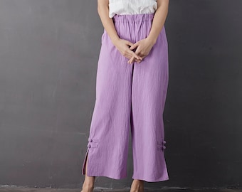 Summer Pant Elastic Waist Pant Cotton Pants Soft Casual Loose Trousers Wide Leg Pant Customized Plus Size Pants Linen Spring Pant