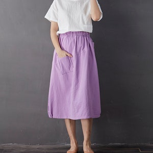 Summer Cotton Skirts A-line Pleated Elastic Waist Skirt Casual Loose Flared Midi Skirts Customized Plus Size Skirt Boho Linen