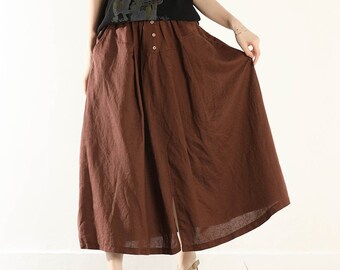 Summer Cotton Skirts A-line Pleated Elastic Waist Skirt Flared Casual Loose Maxi Skirts Customized Plus Size Skirt Boho Linen