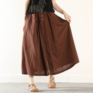 Summer Cotton Skirts A-line Pleated Elastic Waist Skirt Flared Casual Loose Maxi Skirts Customized Plus Size Skirt Boho Linen