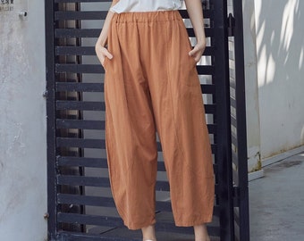 Summer Women Elastic Waist Cotton Pants Soft Casual Loose Boho Trousers Wide Leg Pant Customized Plus Size Pants Linen Spring Pant