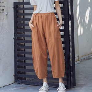 Summer Women Elastic Waist Cotton Pants Soft Casual Loose Boho Trousers Wide Leg Pant Customized Plus Size Pants Linen Spring Pant