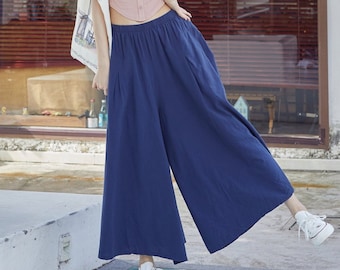 Summer Elastic Waist Cotton Pants Soft Casual Loose Skirt Pant Trousers Wide Leg Pant Customized Plus Size Pants Linen Spring Pant