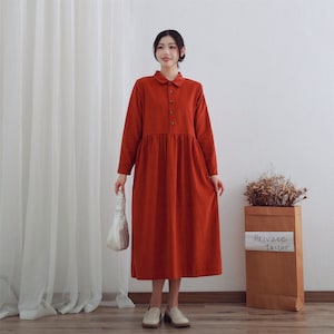 Winter/Fall Cotton Corduroy Dress Long Sleeves Dress Casual Loose Shirt Dress Coat Corduroy Jacket Customized Tailored Plus Size Clothing