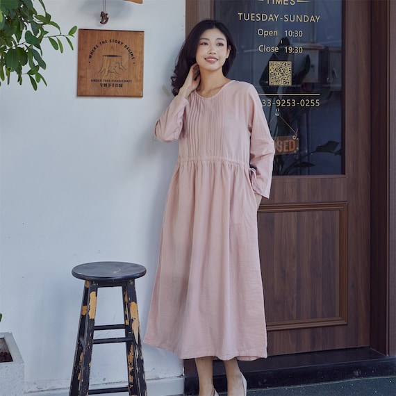 Women Long Sleeves Shirt Dress Cotton Dress Soft Casual Loose Tunics Robes Maxi Dresses Customized Dress Plus Size Clothing Linen