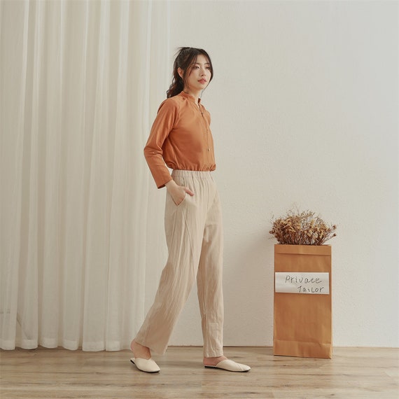 Summer Women Elastic Waist Cotton Pants Soft Casual Loose