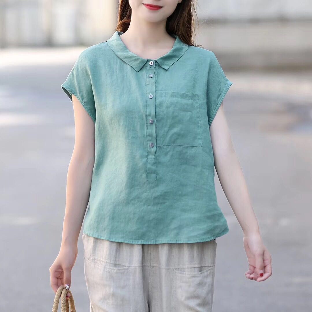 Women's Summer Cotton Tops Short Sleeves Blouse Casual - Etsy