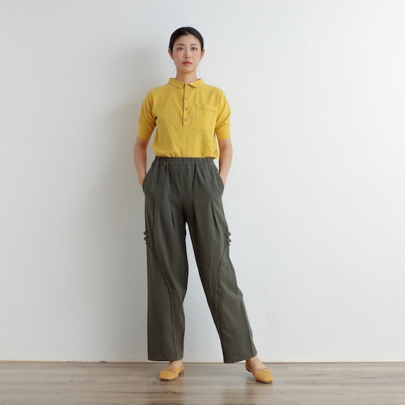 Women Elastic Waist Cotton Pants Soft 