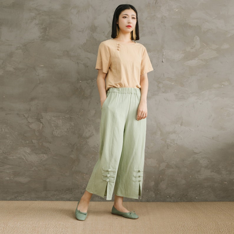 Summer Elastic Waist Cotton Pants Soft Casual Loose Trousers Wide Leg Pant Customized Plus Size Pants Linen Spring Pant image 4