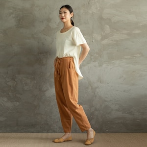 Summer Women Elastic Waist Cotton Pants Soft Casual Loose Boho Trousers Wide Leg Pant Customized Plus Size Pants Linen Spring Pant 画像 5