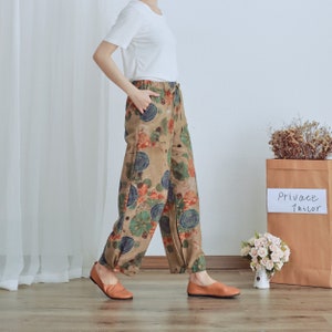 Pantalon d'été floral imprimé taille élastique pantalon en coton doux décontracté ample grande taille pantalon jambe large pantalon personnalisé plus pantalon en lin image 6