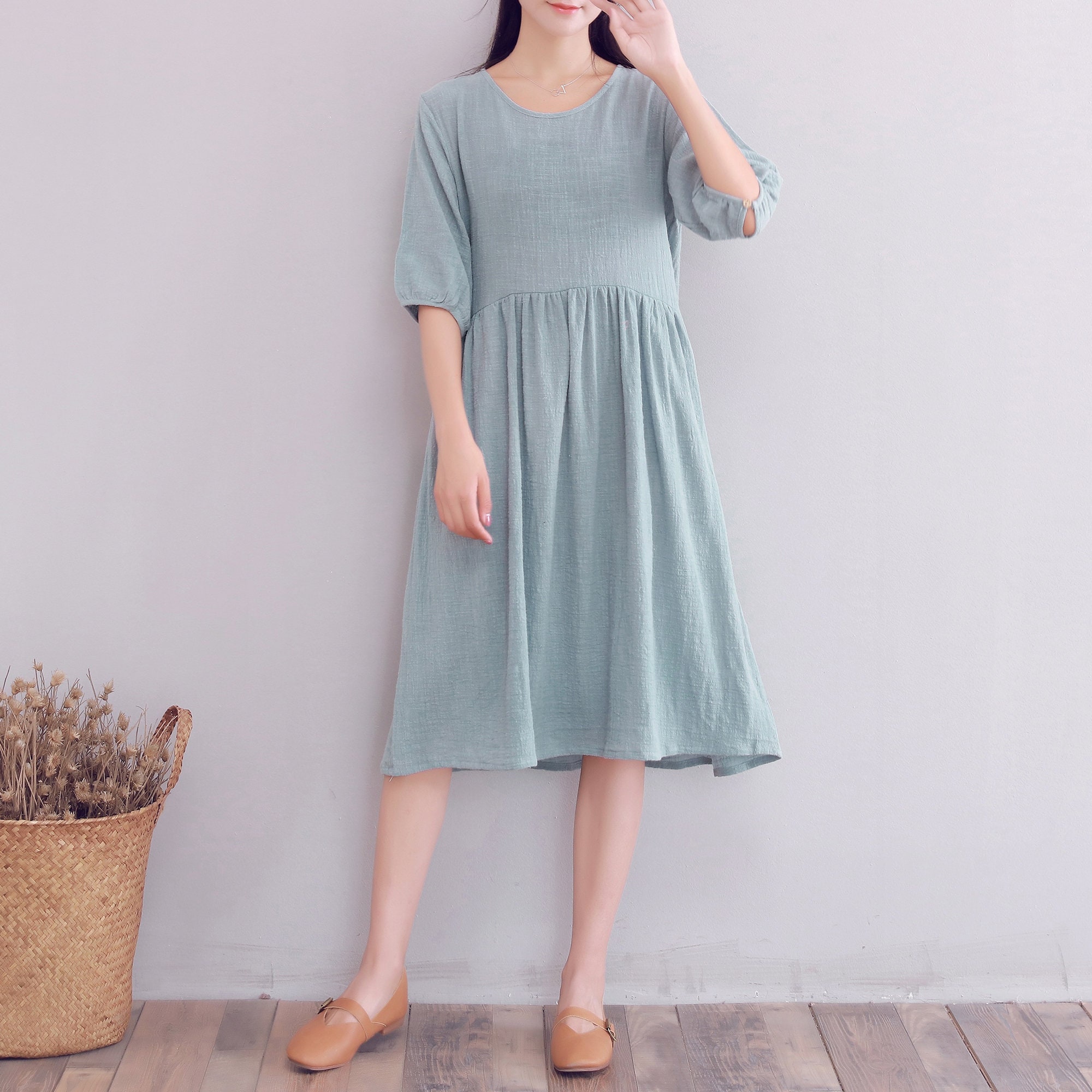 Clearance Summer Dress Cotton Dress Casual Loose Short Sleeves Dress Soft Homewear Lightweight Dress