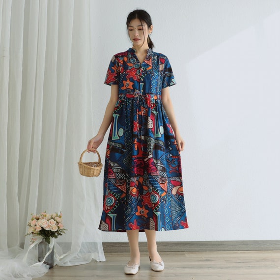 midi cotton dress Hunter 100% Cotton Gauze Midi Dress in Thyme/Sage Foliage