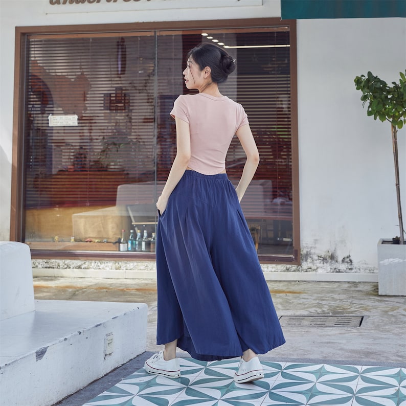 Summer Elastic Waist Cotton Pants Soft Casual Loose Skirt Pant Trousers Wide Leg Pant Customized Plus Size Pants Linen Spring Pant image 2