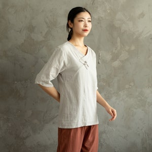 Women's Summer Cotton Tops Half Sleeves Blouse Casual Loose Kimono Customized Shirt Top Hand Made Plus Size Clothes Linen image 4
