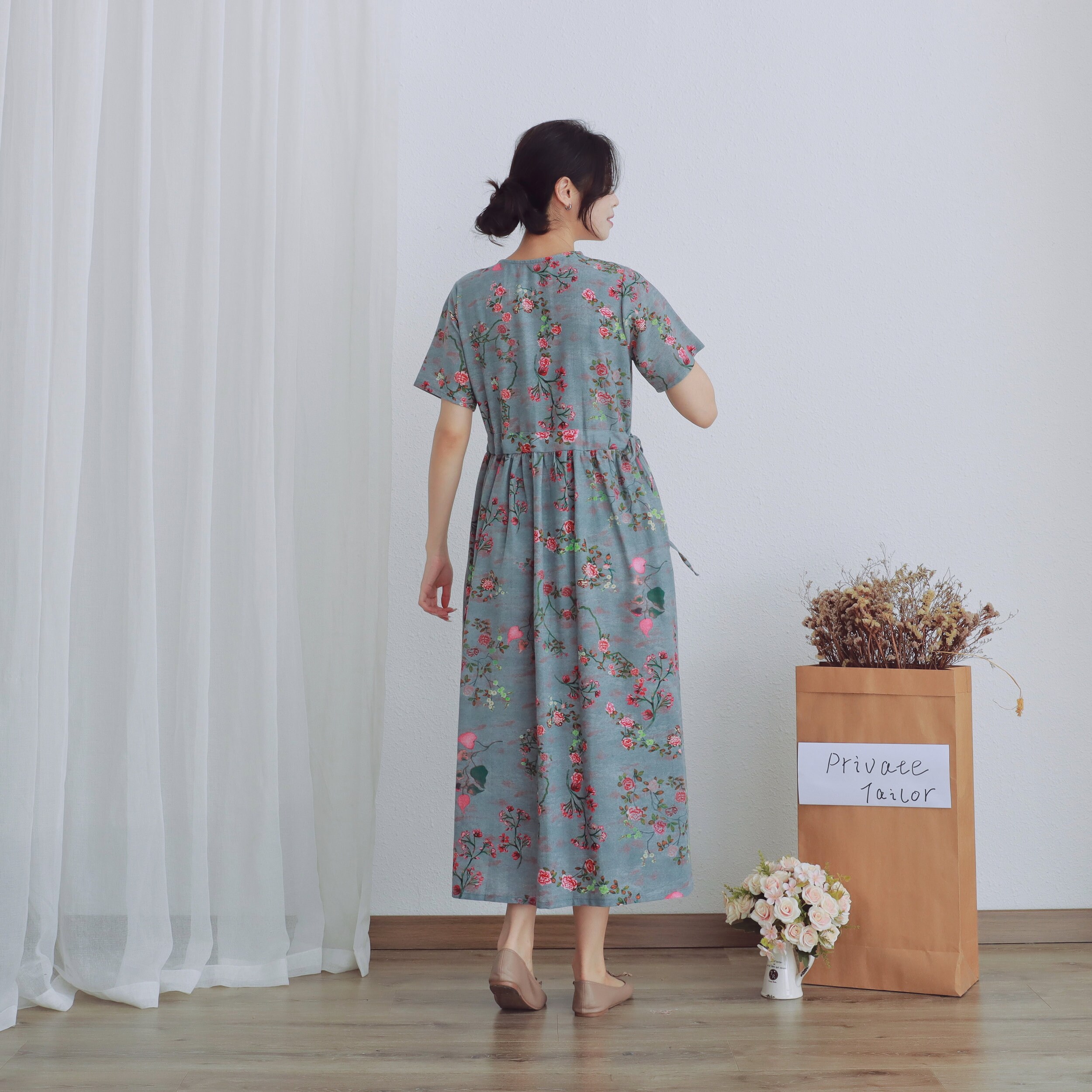 cotton pattern dress Palm Desert Long Dress, Voile Navy White Criss Cross Little Boxes S / 6906-S505 sale_collection Material:Ikkat Ethically sourced and crafted Traditional Scottish Tartan Corset